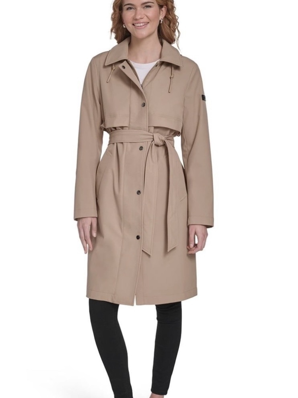 Dkny Taupe Belted Trench Coat